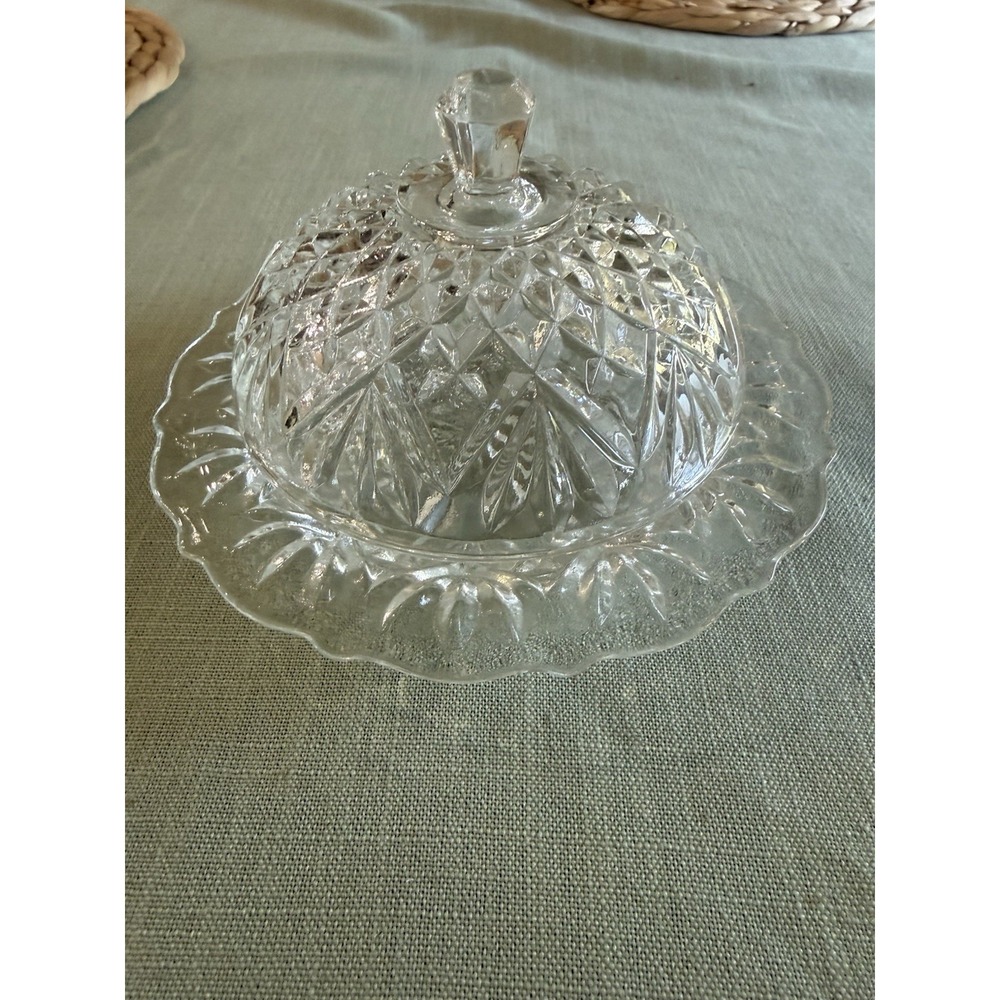 Vintage Anchor Hocking-Clear Cut Glass Covered Domed Cheese or Butter Dish